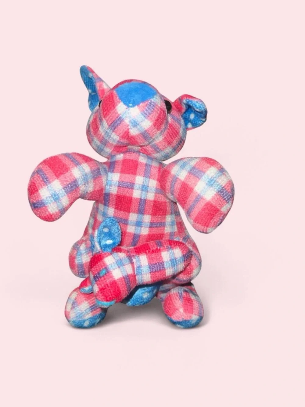 Pink and Blue Plaid Plush Kangaroo